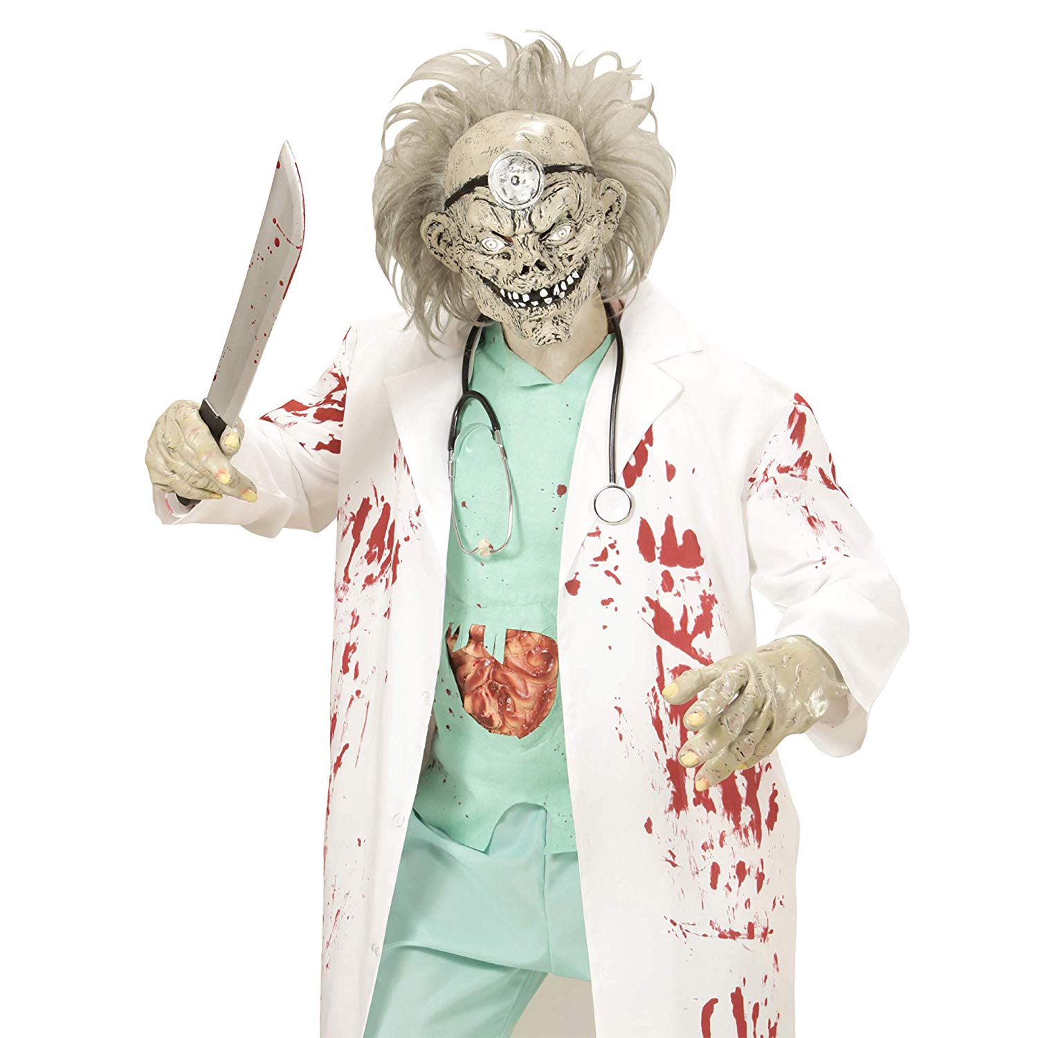 Widmann 74955 3/4 Mask Zombie Doctor with Wig, One Size, Multi-coloured - Image 3