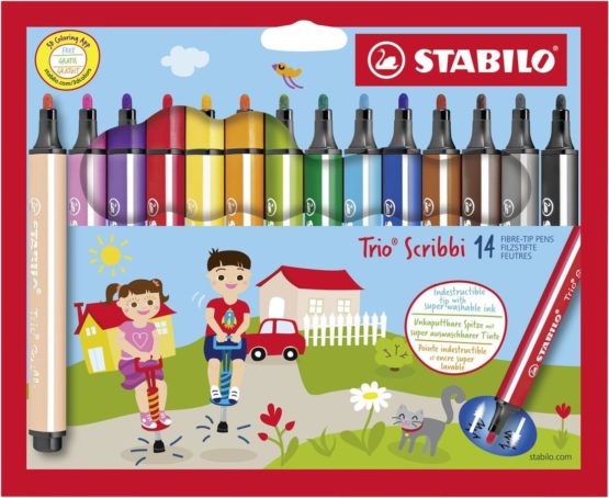 Felt Tip Pen - STABILO Trio Scribbi Wallet of 14 Assorted Colours