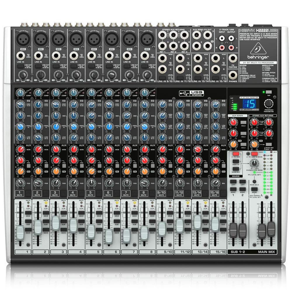 Behringer XENYX X2222USB Premium 22-Input 2/2-Bus Mixer with XENYX Mic Preamps and Compressors, British EQ
