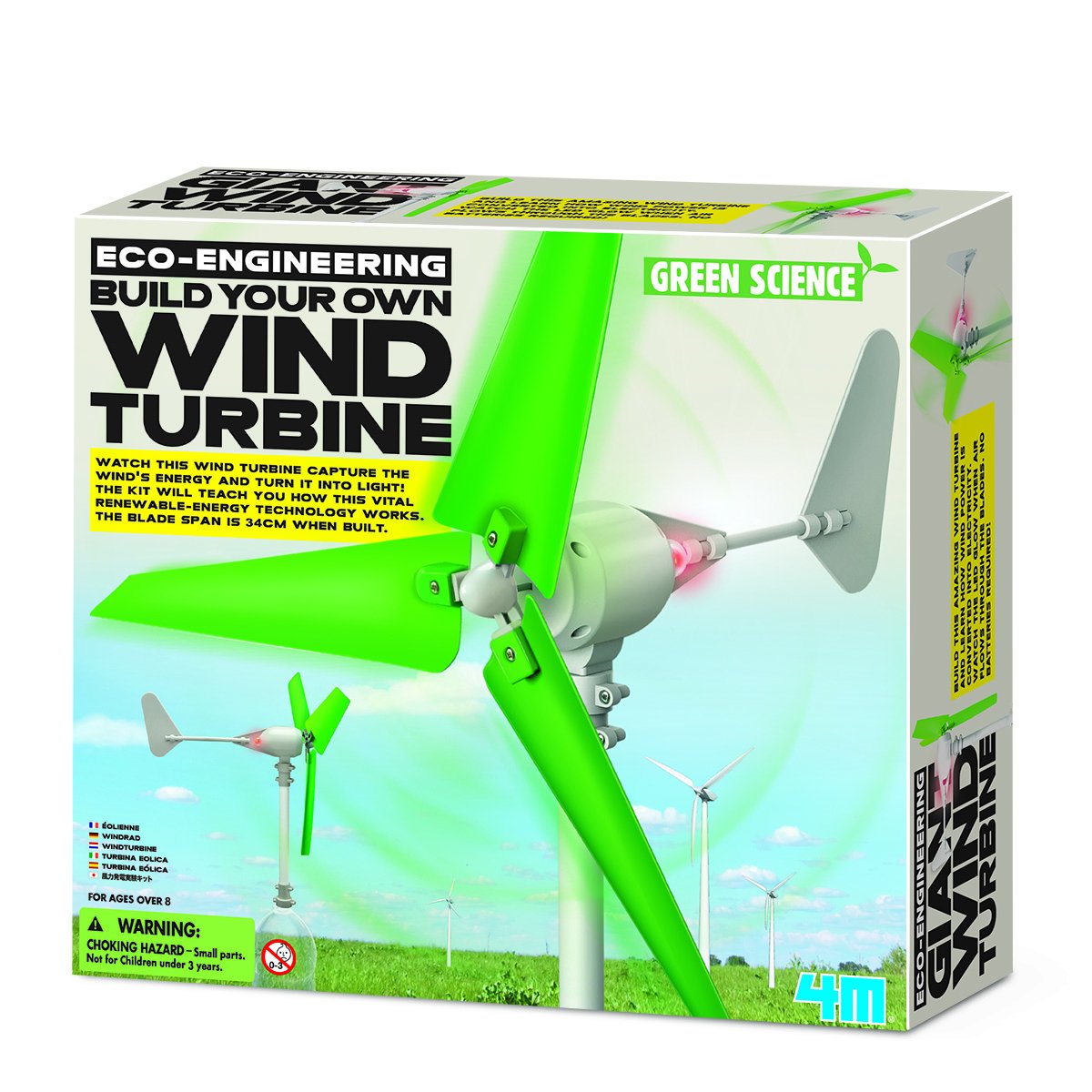 4M 403378 Build Your Own Wind Turbine, Multi Coloured, 3.3 inches x 5.5 inches x 8.25 inches