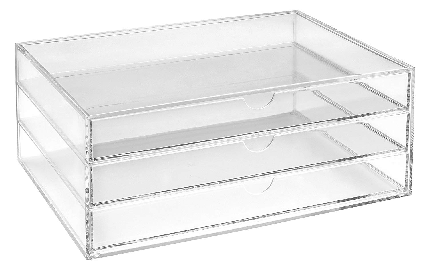 OSCO Landscape Clear Acrylic 3 Tier Paper Sorter, A4 Document Storage, Filing Drawers, Paperwork Organiser, Desk Tidy