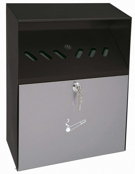 Wedo 17038112 Wall-Mounted Ashtray with Lid Grey/Black 6.8 l Powder-Coated Sheet Steel