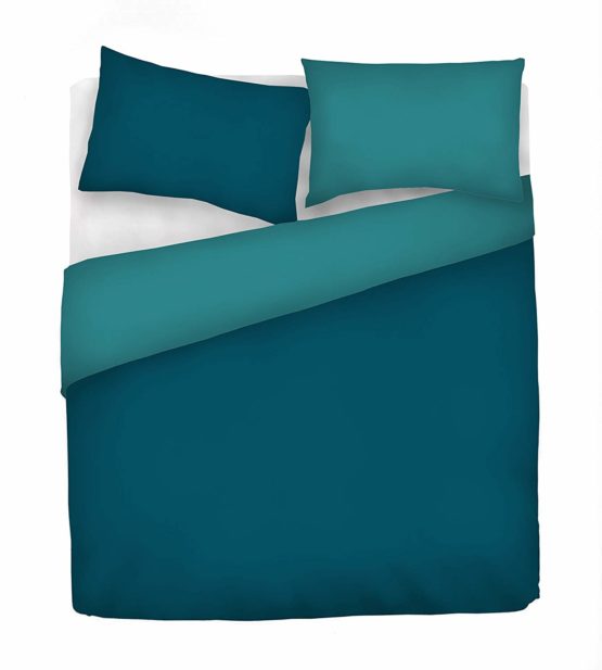 Italian Bed Linen Natural Color Duvet Cover Set with Doubleface Solid Colour Bag Sheet and Pillowcase, 100% Cotton, Petrol Bottle Green, single - Image 3