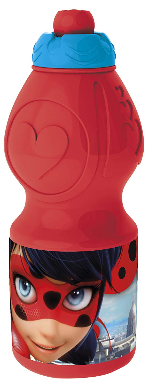 Stor - Lady Bug Miraculous-Lady Bug Sport Plastic Bottle 400 ml (86932), Red, 18 x 6 cm