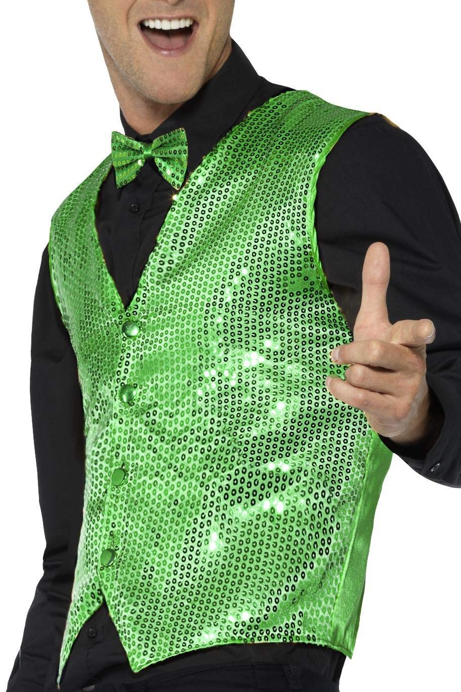 Smiffys Sequin Waistcoat, Green, Party & Carnival Fancy Dress, Party Dress Up Costumes Halloween, L - Size 42"-44" - Image 2