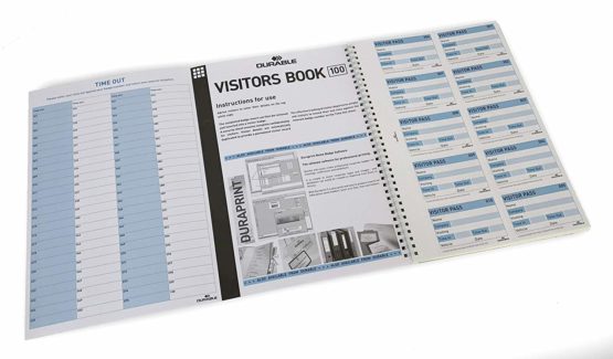 Durable Visitor Book 100 Refill Pack - 100 Perforated 90 x 60 mm Visitor Badge Inserts - GDPR Compliant - Track and Trace Suitable