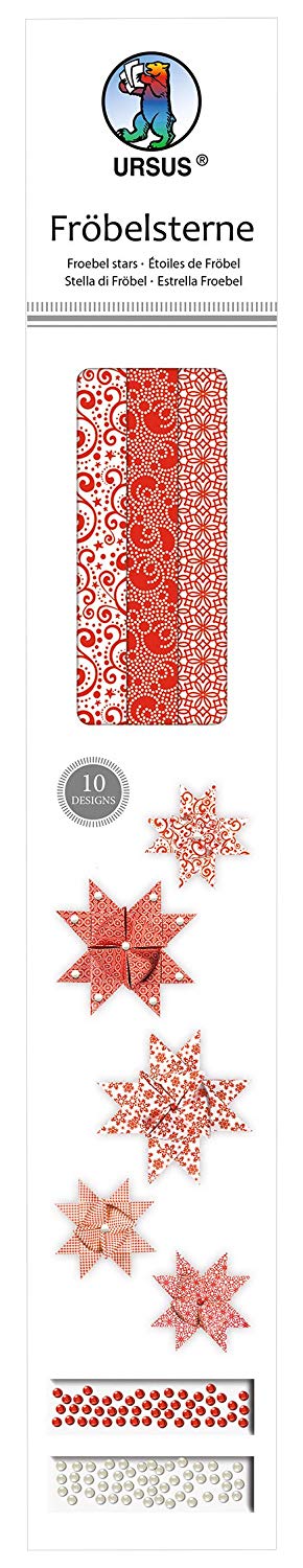Ursus 34710000 Paper Strips for Froebel Stars Red Made Craft Paper 60 Strips in 2 Different Sizes for Approximately 15 Stars Craft Classic for Christmas Time