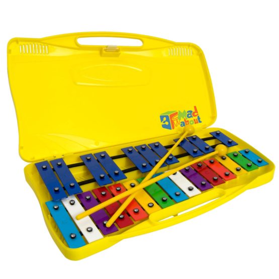 Mad About XYL50-CL 25-Note Chromatic Glockenspiel & Two Beaters - Yellow Case - Ideal Introduction to Musical Harmony - Metallophone Xylophone