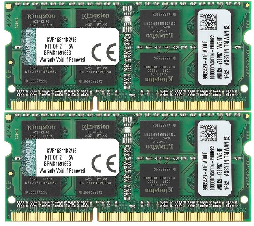 Kingston ValueRAM 16GB (2x8GB) Kit of 2 1600MT/s DDR3 Non-ECC CL11 SODIMM 1.5V KVR16S11K2/16 Laptop Memory