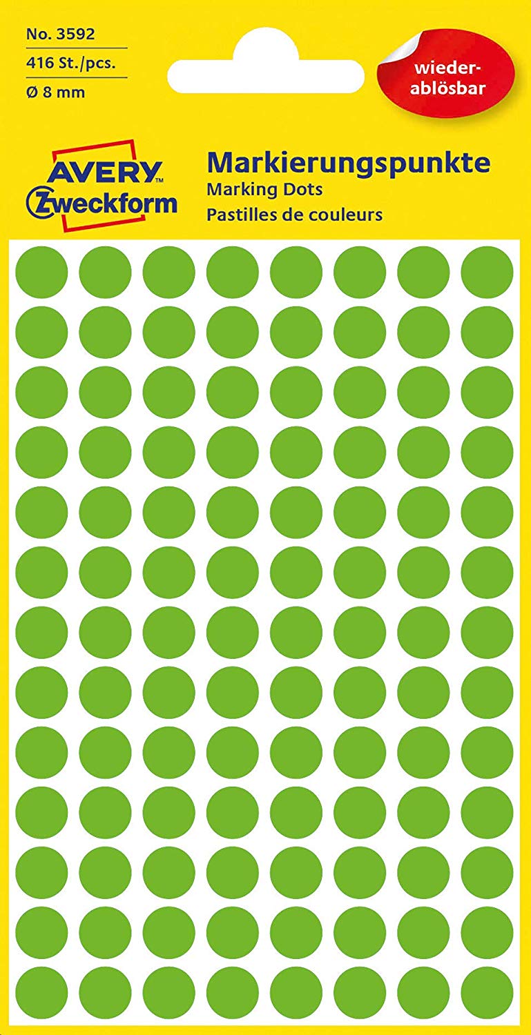Avery Zweckform Etikett 8 mm Marking Dots Green Removable Wall Stickers - 416ST