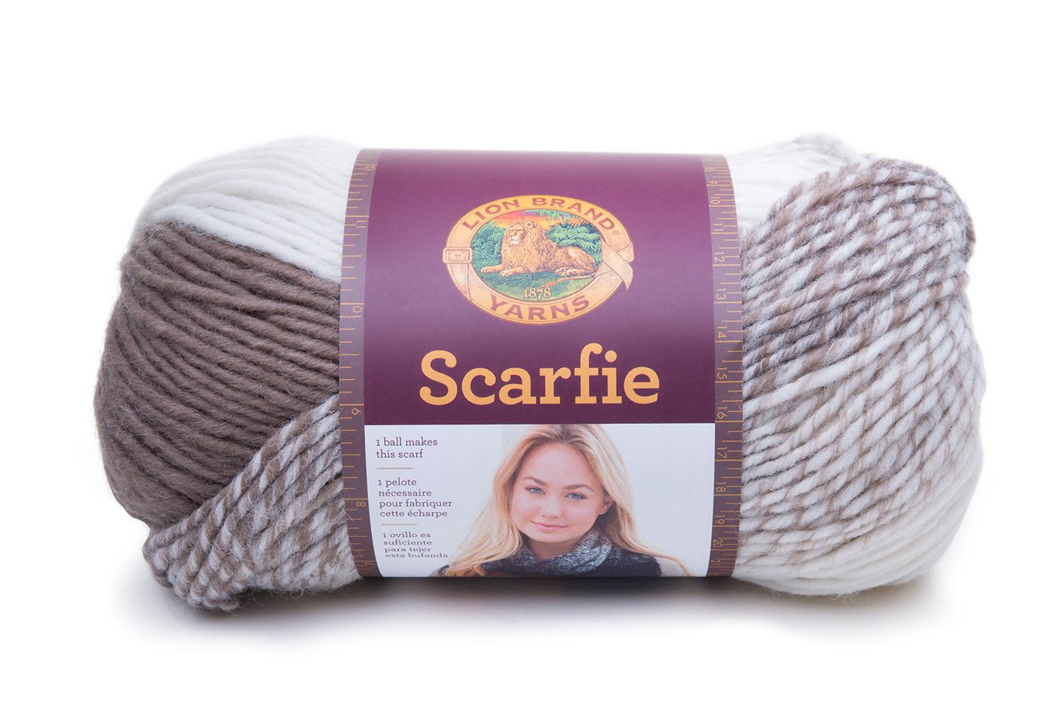 Lion Brand Yarn 78 Percent Acrylic 22 Percent Wool Scarfie Yarn, Cream/Taupe,23.59 x 12.79 x 13.43 cm