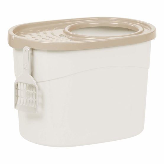Iris Ohyama, Cat litter tray with perforated lid, no odor & litter spill, large entrance ø 22.9 cm, scoop included, for cat - Top Entry Cat Litter Box TECL-20 - White