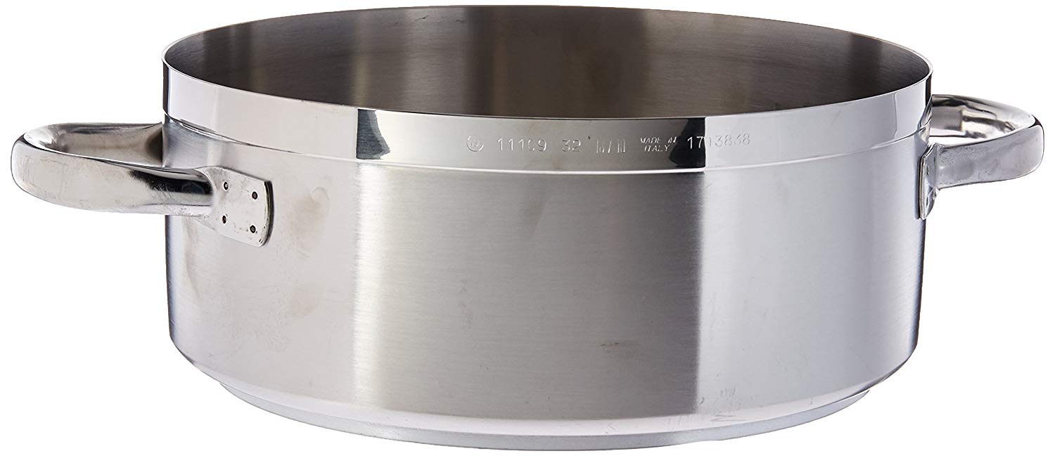 Paderno World Cuisine "Grand Gourmet" Stainless-Steel 10-1/2-Quart Rondeau, Silver, 10.6 Quarts