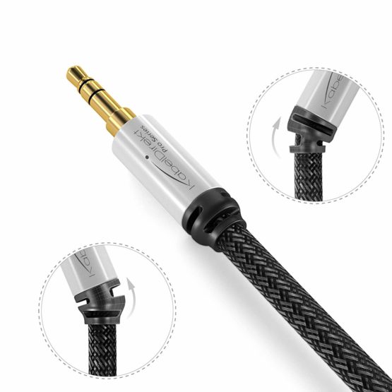 KabelDirekt – 1m – Aux & 3.5mm headphone jack cable (stereo audio cable, practically unbreakable metal casing, tangle-free nylon braiding, for smartphones/notebooks & other devices, black/silver) - Image 3
