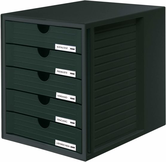 HAN 1450-13, SYSTEMBOX drawer set. Innovative, attractive design with 5 closed drawers, black