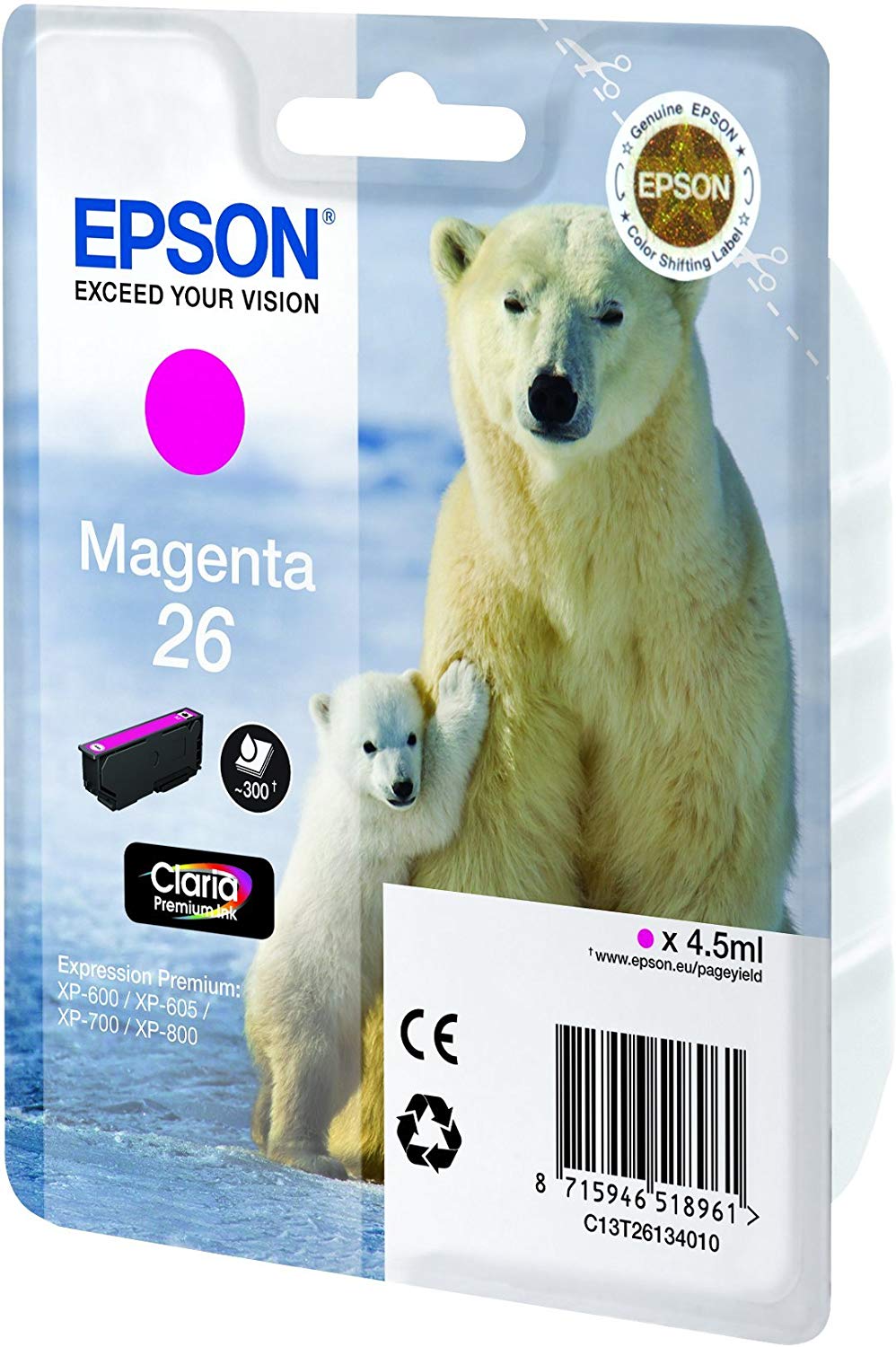 Epson 26 Polar Bear Magenta Genuine, Claria Premium Ink Cartridge, Standard Capacity - Image 2