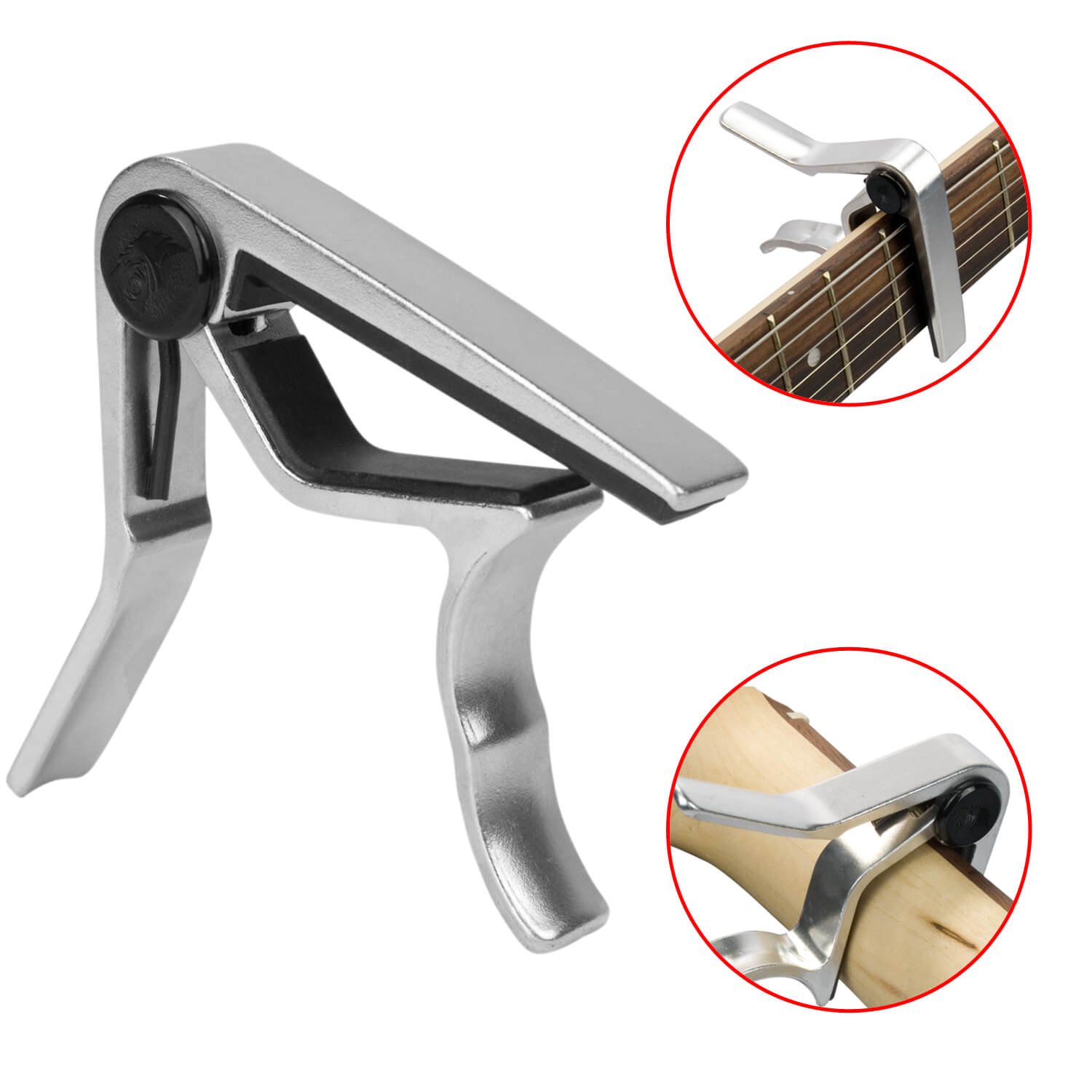 TIGER GACAPO2-2 Trigger Guitar Capos Easy to Use Universal Guitar Capos Chrome Pack of 2 - Image 2