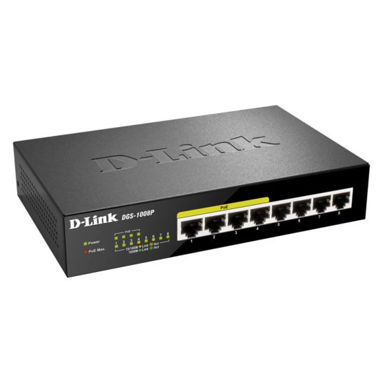 D-Link DGS-1008P/E 8-Port Gigabit Unmanaged Metal Switch with 80W across 4PoE ports, Black - Image 2