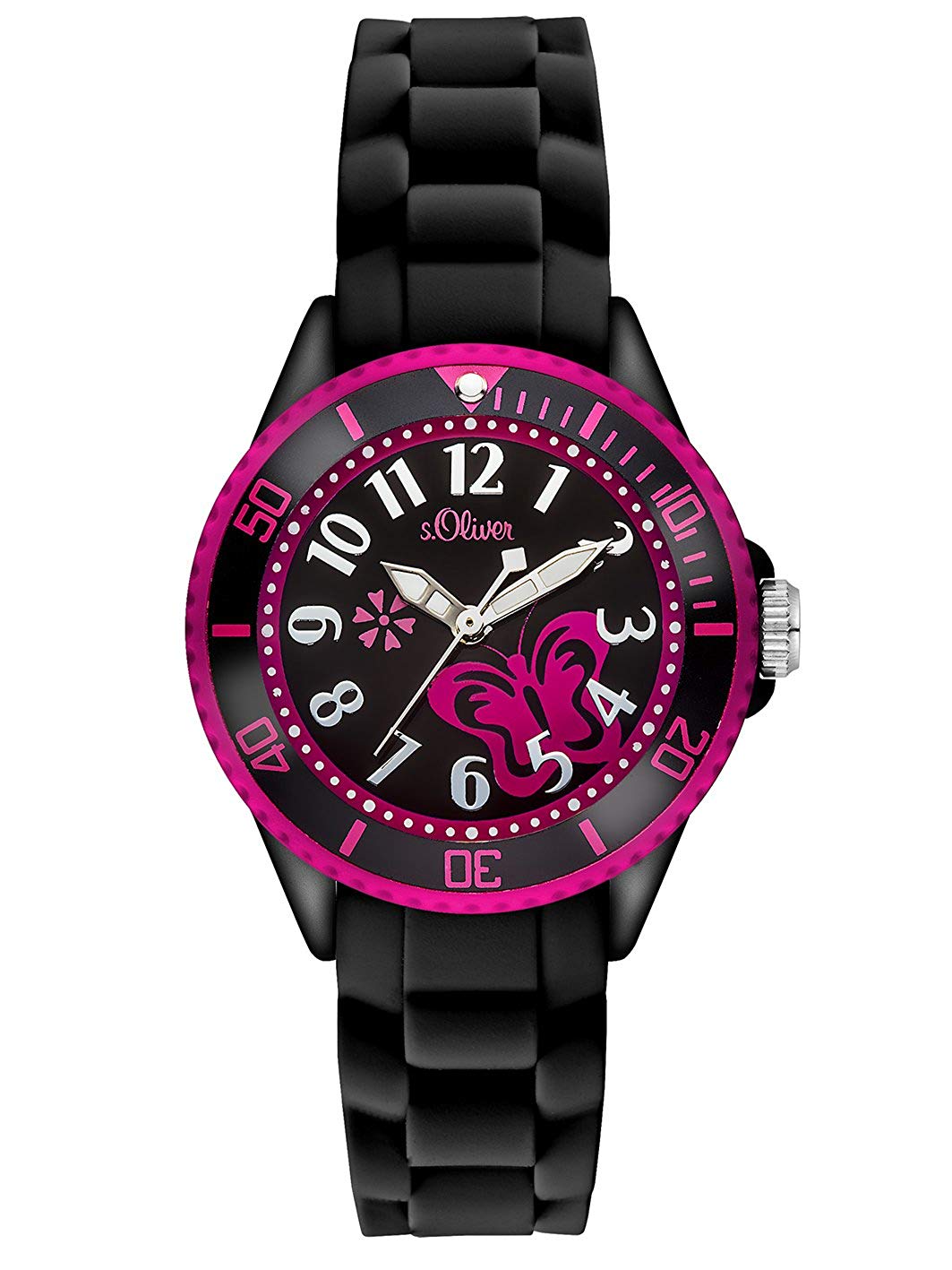 s.Oliver Girls Analogue quartz SO-2993-PQ, Black-pink