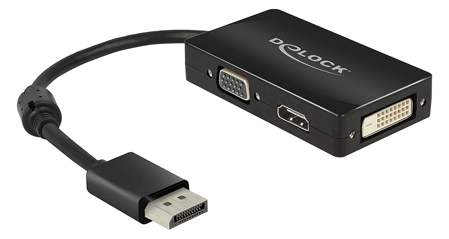 DeLock 62656 Adaptor Cable DisplayPort 1.1 Male to 1 x VGA, 1 x HDMI and 1 x DVI 24 + 1 Black, black - black