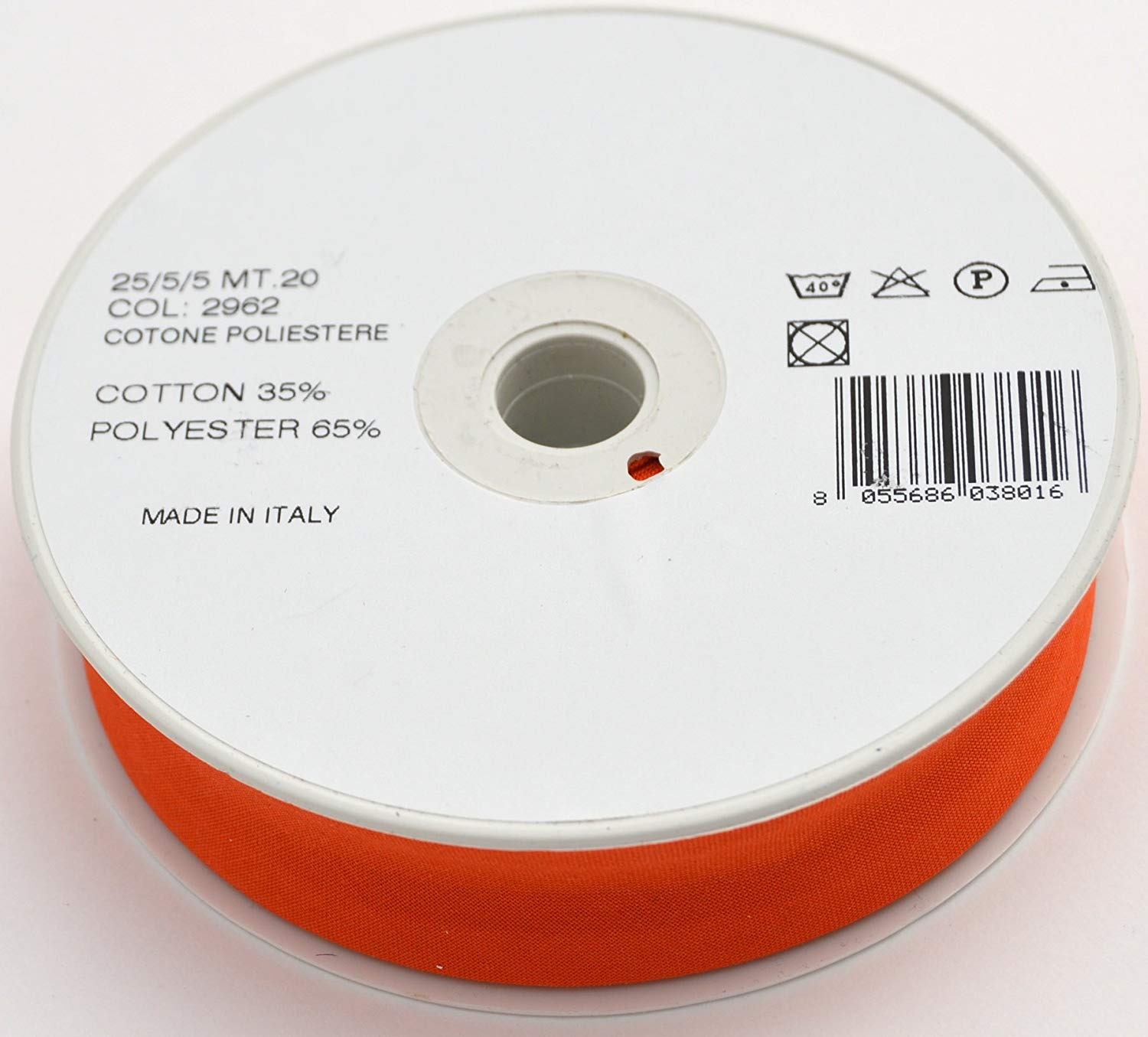 Nastro Sbieco In Cotone 100% Alta Qualità - 3m X 25/5/5 Mm - Colore Arancione Per Cucito Creativo