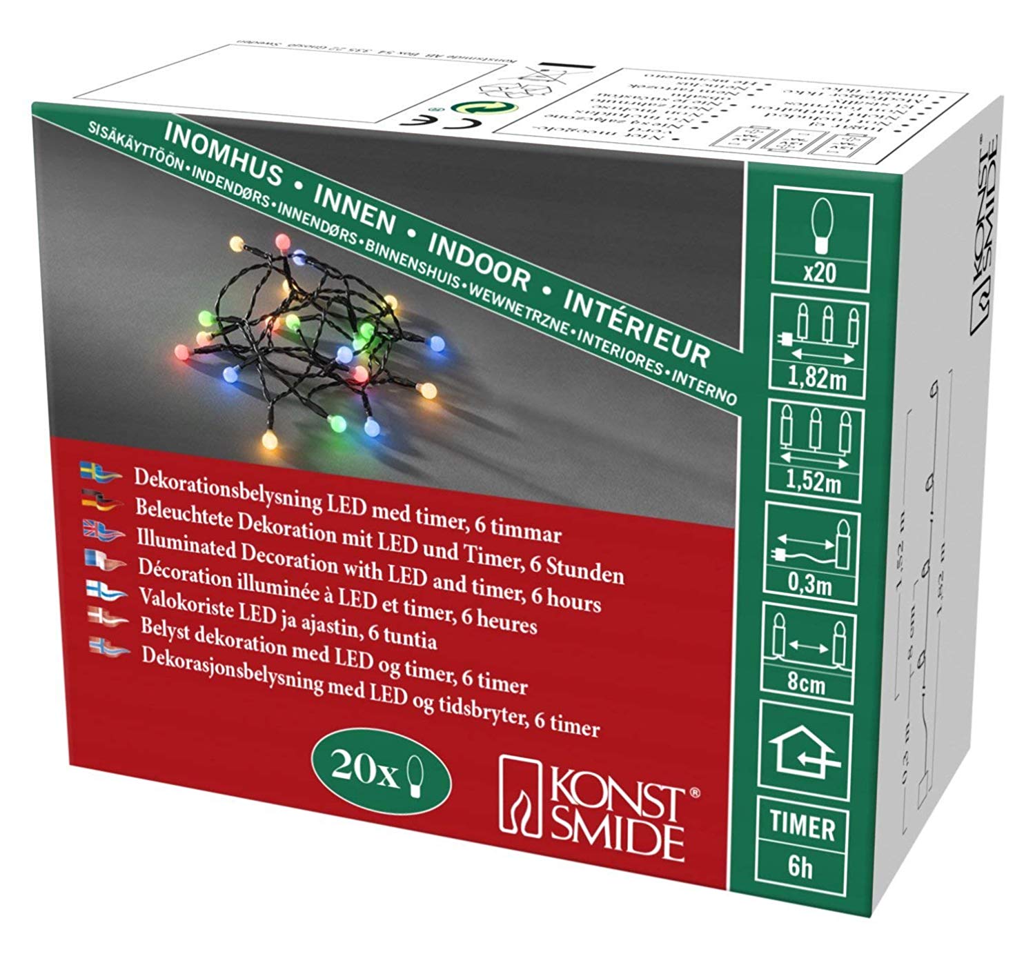 Konstsmide LED Berry Set Round Diodes/Indoor Use (IP20) Battery Fairy Lights/Battery Operated: 3xAA 1.5V (excl.)/Timer/20 Multi Coloured Diodes/Black Cable String 20 Lights,Multi-Colour