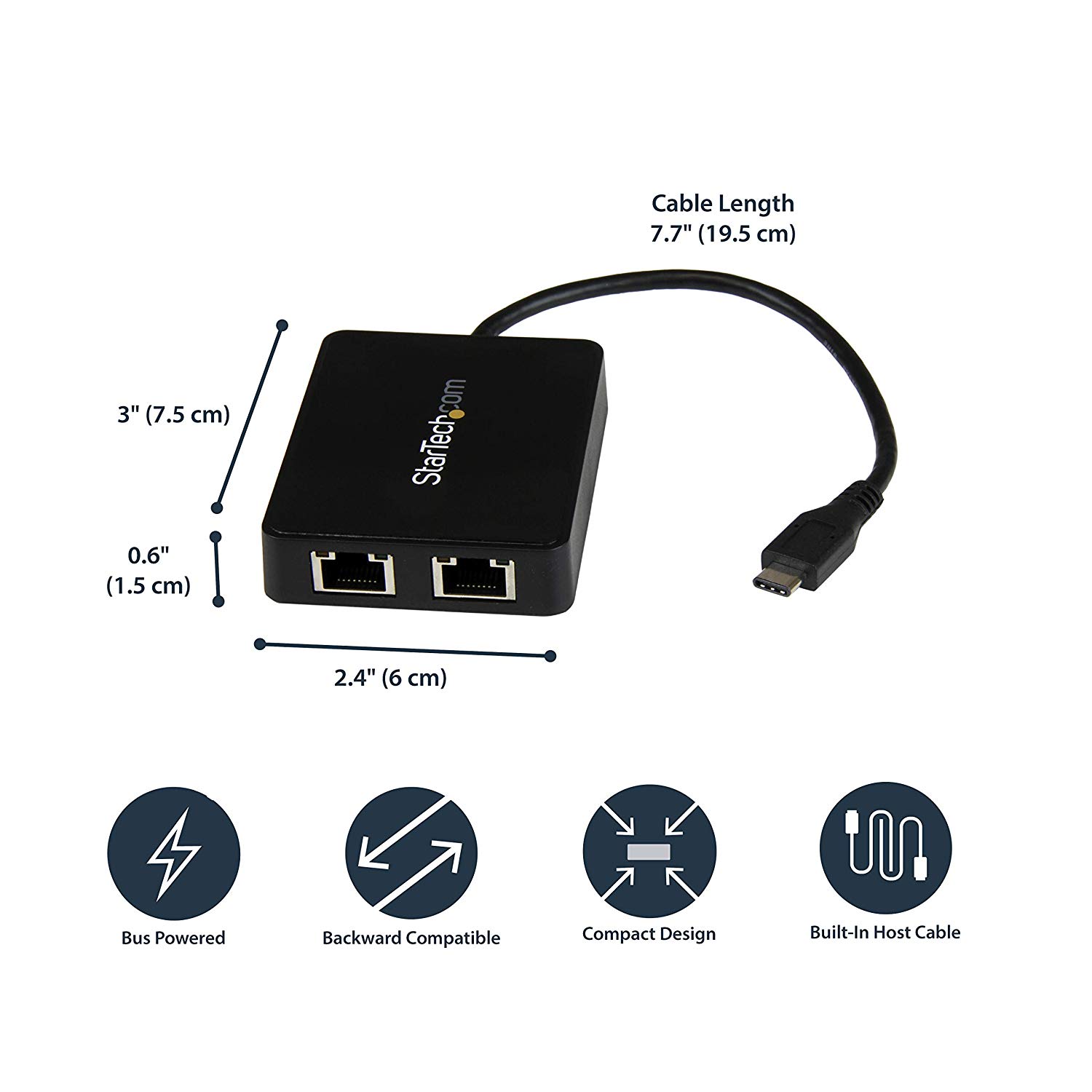 StarTech.com USB-C to Dual Gigabit Ethernet Adapter with USB 3.0 (Type-A) Port - USB Type-C Gigabit Network Adapter (US1GC301AU2R) - Image 4