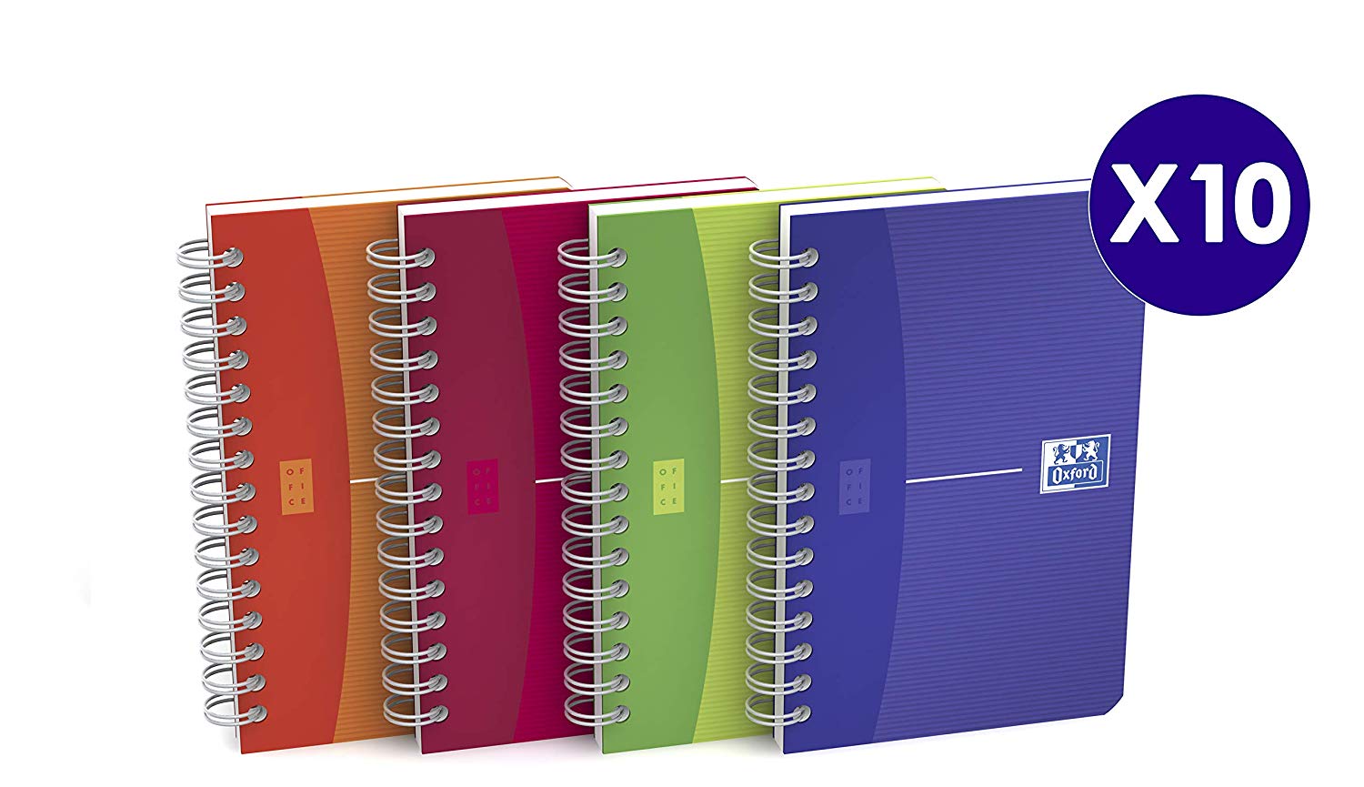 Oxford My Colours Set of 5 Spiral Bound Polypropylene Notebooks Petits Carreaux Assorted Colours, Random color: orange, red