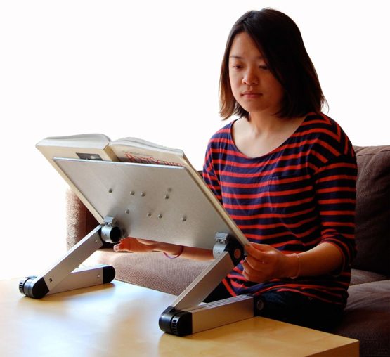 Adjustable Height and Angle Ergonomic Book Holder reading textbook stand for big heavy books studying in bed couch sitting standing at a desk tablet document laptop durable lightweight aluminum,Silver - Image 3
