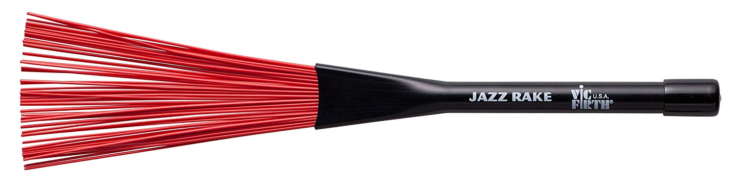 Vic FIrth - Jazz Rake Drum Brushes - Retractable - Red Plastic Brush - Black Handle, Red/Black, inch
