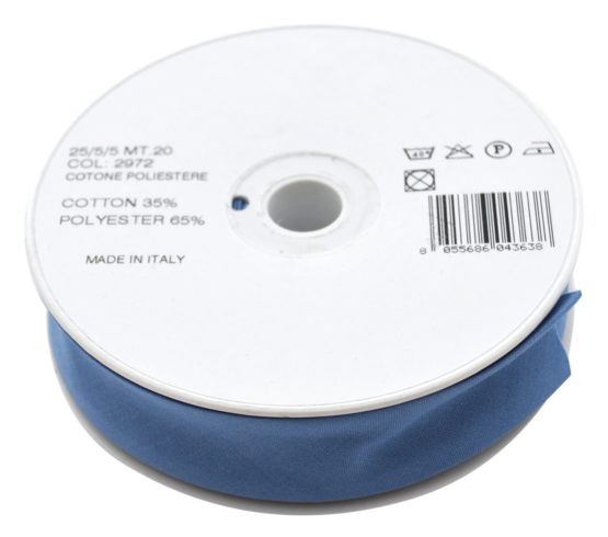 Inastri 25/5/5 mm Polycotton Bias Binding-Col. xx-BLUE-20m Roll, Polyester Cotton, Slate Blue, 11x11x3 cm