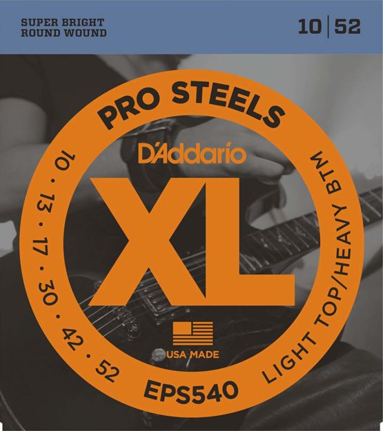 D'Addario EPS540 XL ProSteels Light Top/Heavy Bottom (.010-.052) Electric Guitar Strings
