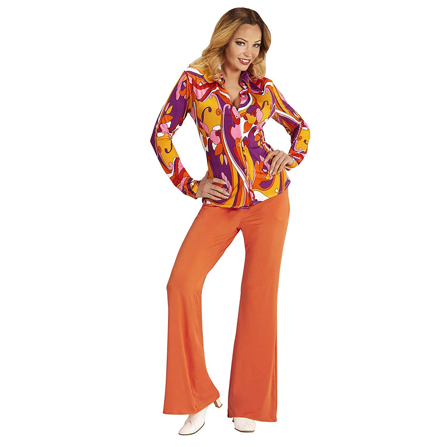 Widmann 70s Blouse with Orchid Pattern, Orchideen, S-M - Image 4