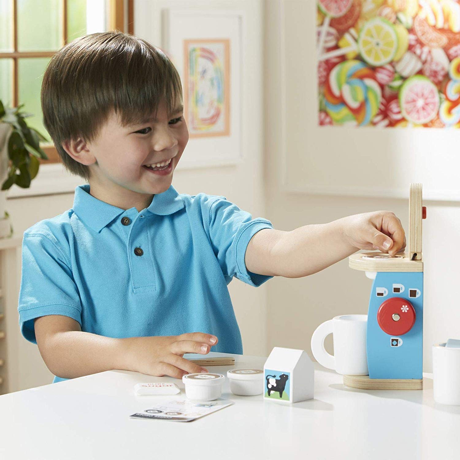 Melissa & Doug Brew & Serve Wooden Coffee Maker Set, 11-Piece Pretend Play Kit with Mugs, Coffee Pods & Accessories - Image 2