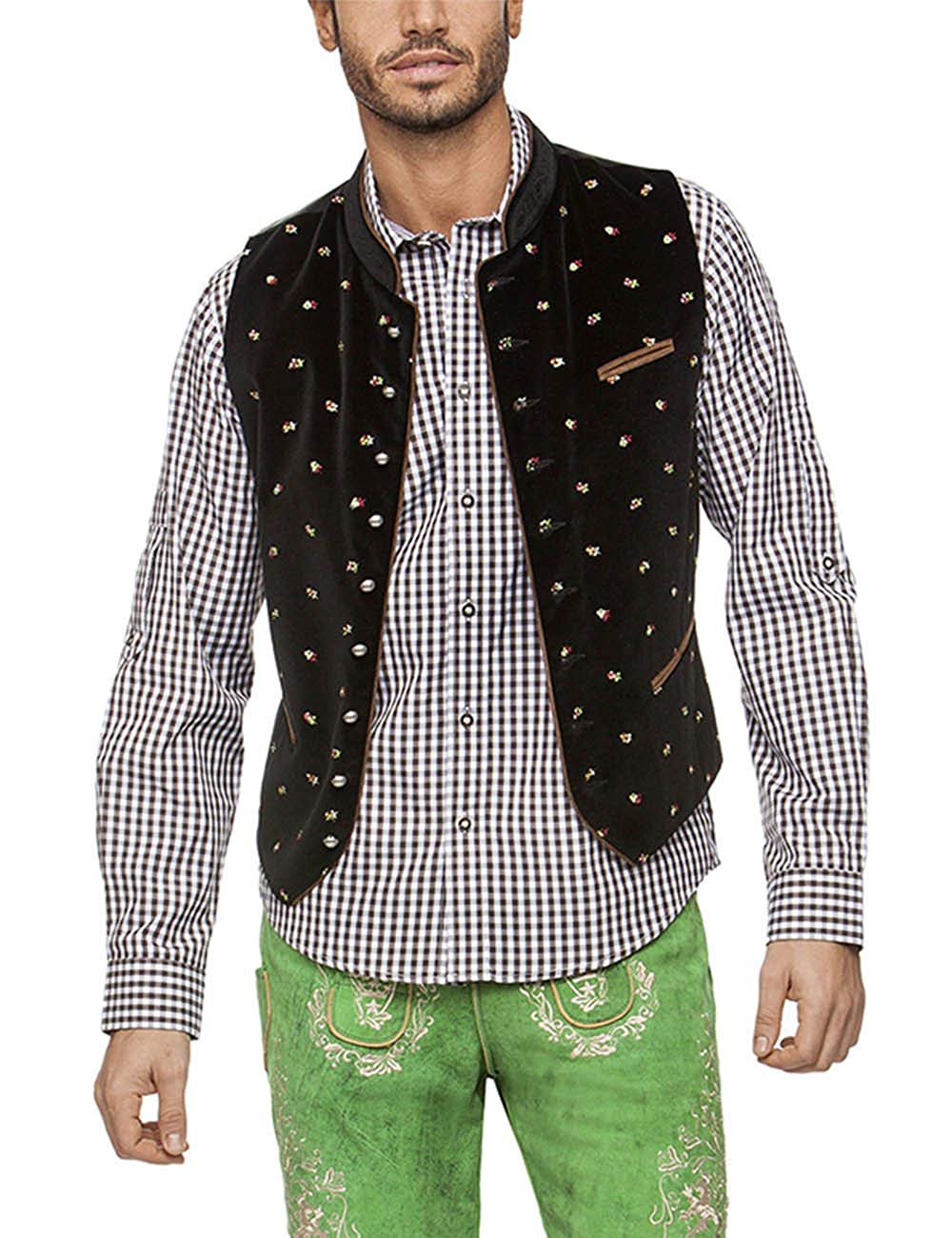 Stockerpoint Men's Weste Calzado Trachten Floral Sleeveless Cardigan, Black (schwarz), Large, Large (manufacturer size: 54)