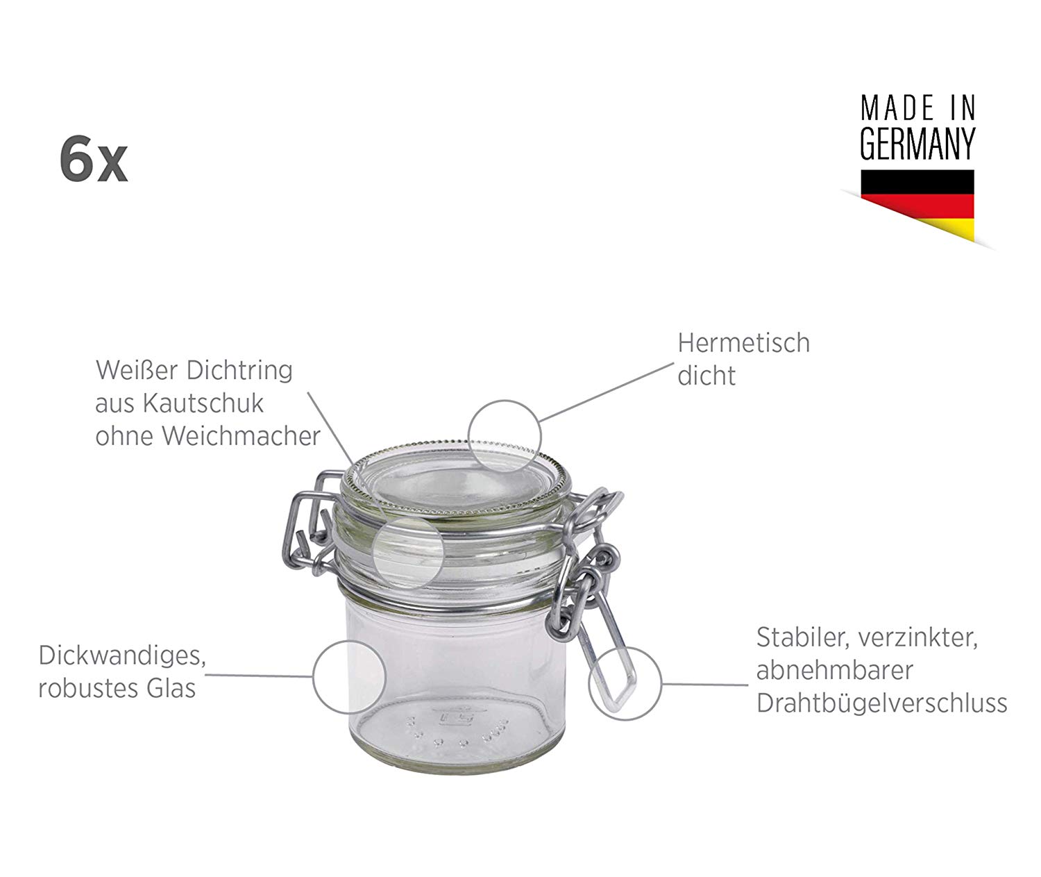 Mäser, Gothika Series, 6 x 90 Milliliters Small Storage Glasses with Swing Top, Round Gherkin Clip Top Glass Jars - Image 2