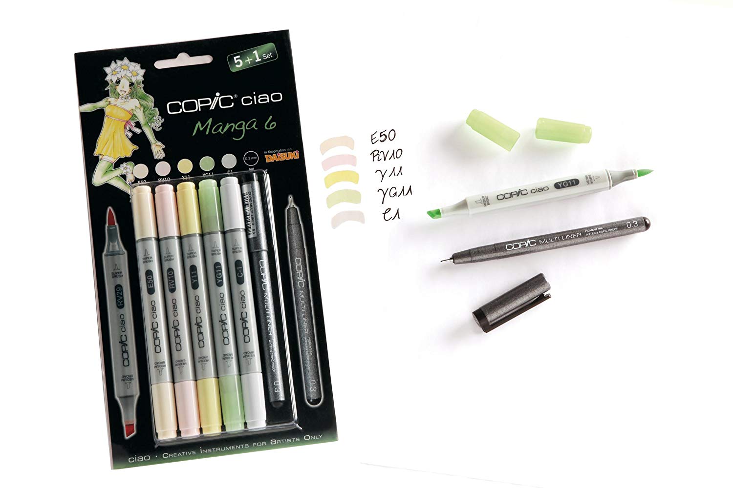 COPIC Ciao Coloured Marker Pen, 5+1 Set Manga 6, for Art & Crafts, Colouring, Graphics, Highlighter, Design, Anime - Image 2