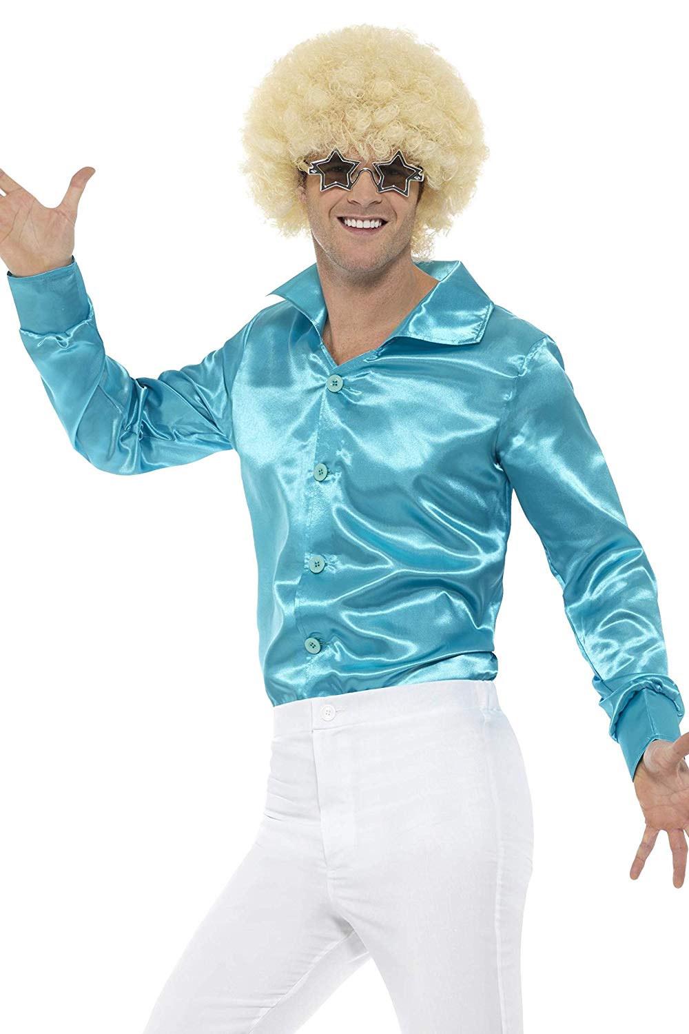 Smiffys 60s Shirt, Blue, 1960's Groovy Fancy Dress, 1960s Dress Up Costumes, L - Size 42"-44"