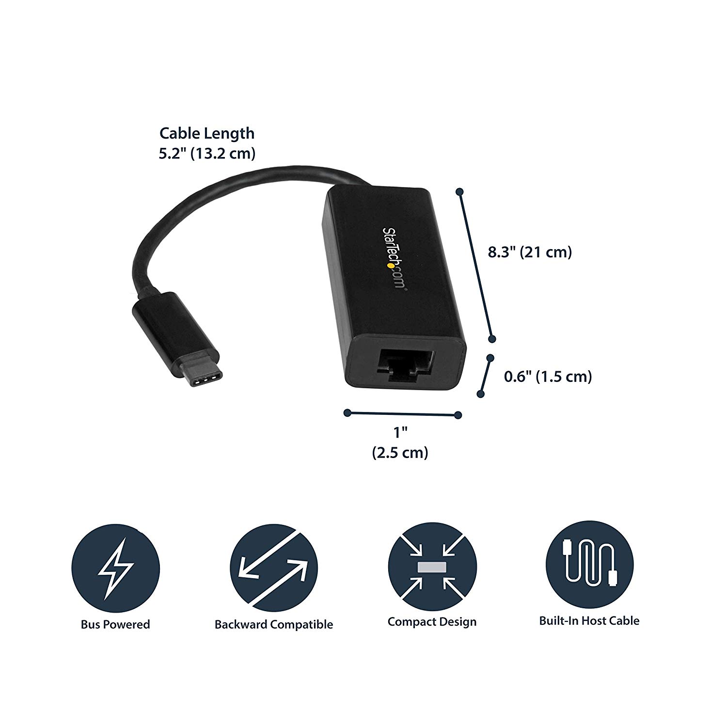 StarTech.com USB-C to Gigabit Ethernet Adapter, Black, Thunderbolt 3 Compatible, Windows & Mac - Image 4