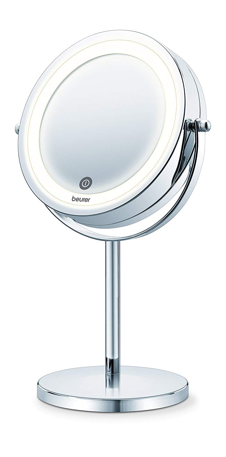 Beurer BS 55 Makeup Mirror with Light, Bright LED Light (18 LEDs), Pivoting Mirror, Touch Sensor On, 1 Side with Normal View