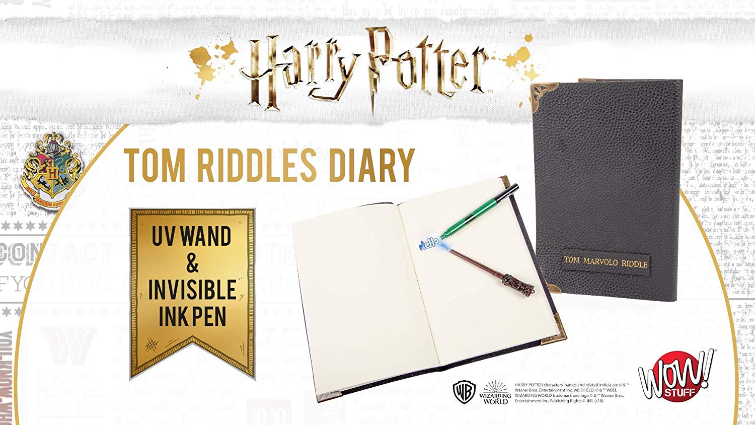 WOW! STUFF Tom Riddle's Secret Diary With Slytherin House Invisible Ink Pen and Harry Potter UV Light-Up Wand - Image 4