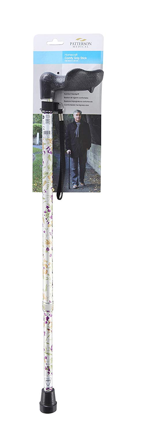 Homecraft Comfy Grip Stick, 738-955mm, Left Hand, Woodland Flower, Non-Folding, Walking Stick for Support & Stability