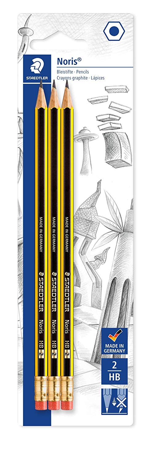 STAEDTLER 122-2BK3DA Noris Graphite Pencil with Eraser Tip - HB (Pack of 3), 3 Count (Pack of 1)