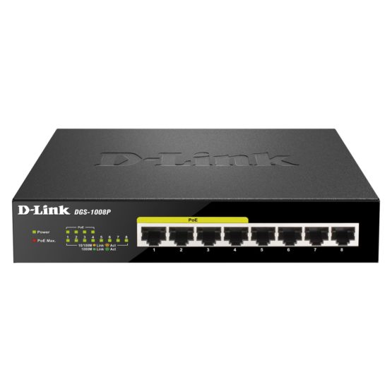 D-Link DGS-1008P/E 8-Port Gigabit Unmanaged Metal Switch with 80W across 4PoE ports, Black - Image 4