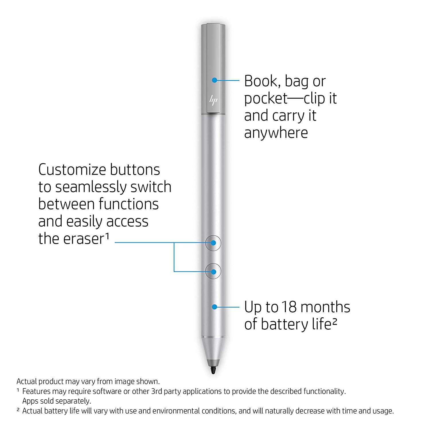 HP Pen Stylus with Pressure Sensitivity for Windows Pen Enabled Laptops. 18-Month Battery Life Precision Function buttons Premium - Image 3