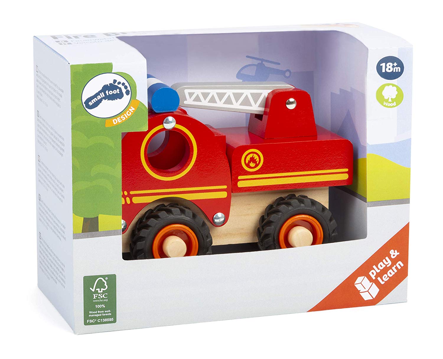 small foot 11075 Fire engine made of wood, easy to hold, with silent rubber wheels, from 18 months on, Red, 13 x 7 x 10 cm - Image 4