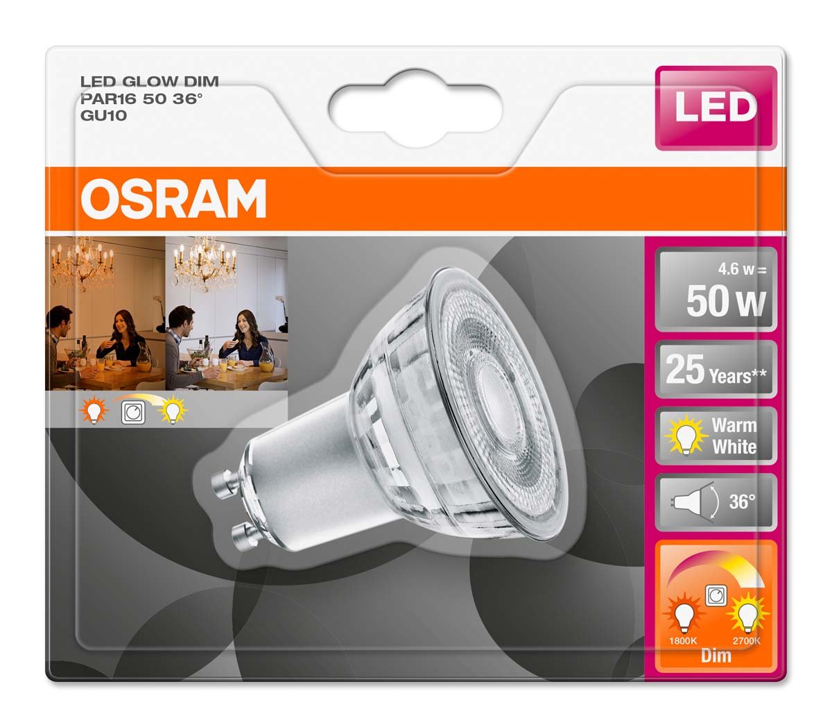 Osram LED Reflector Lamp Base: GU10 Warm white/2700 K/4.60 W LED Superstar PAR16 Reflector Bulb Replacement for 50 W Glowdim - Image 3
