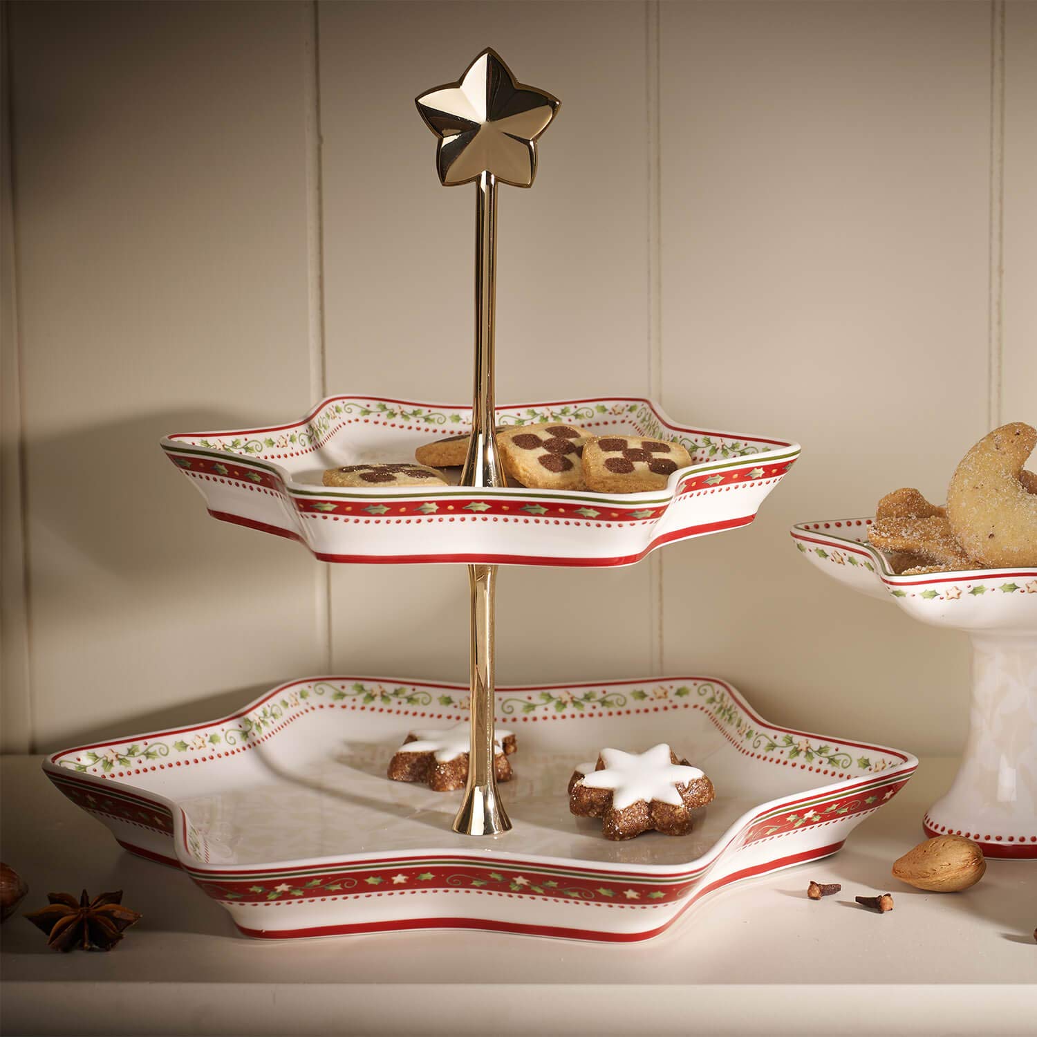 Villeroy & Boch, Winter Bakery Delight Tiered Cake Stand Red and Beige, Christmas, Decoration, Dining Room Decor - Image 2