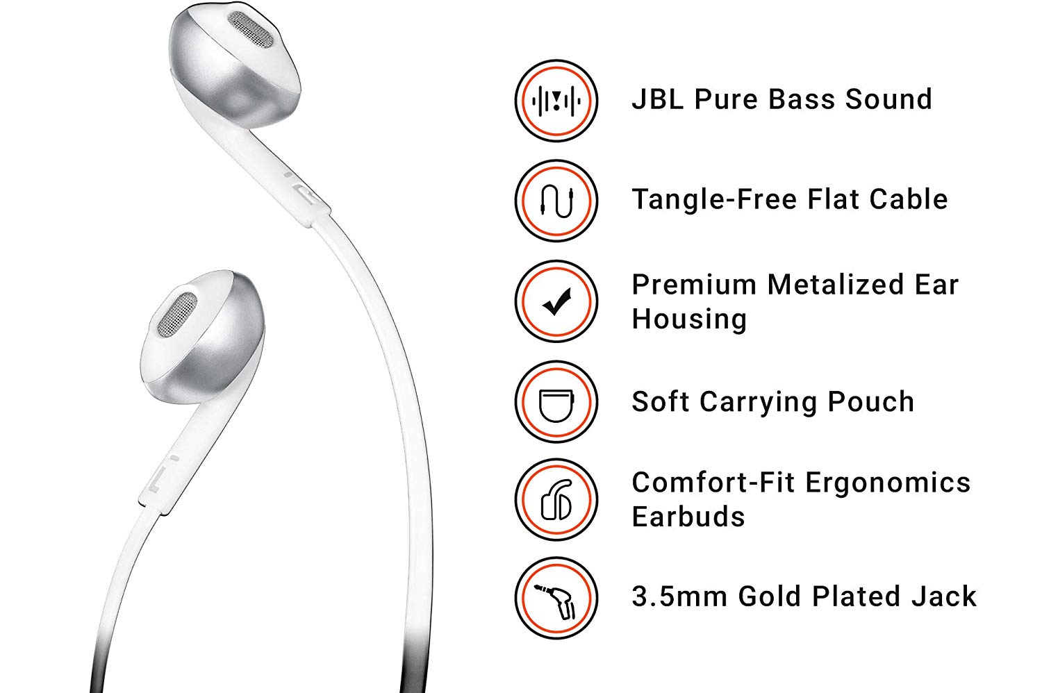 JBL T205 Earbud Headphones - Chrome - Image 2