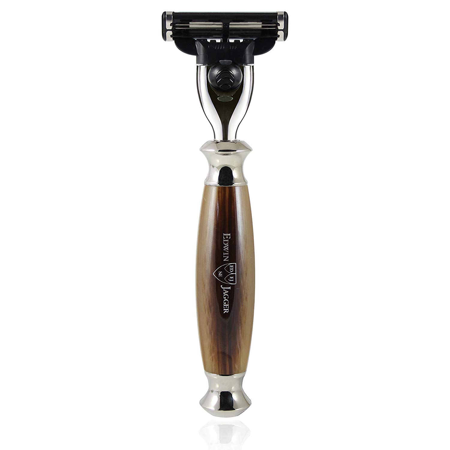 Edwin Jagger S81M582BAMZ Imitation Light Horn & Nickel Classic Shave Set including Pure Badger Shaving Brush and Mach 3 Razor for Shaving Cream or Soap for Men - Image 2